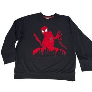 Marvel Spiderman sweatshirt, mens XL, black red velvet, crew neck, peter parker